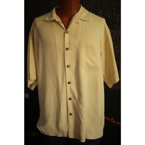 Tommy Bahama Men’s Camp Shirt L Yellow Cream Short Sleeve Button up Relaxed Fit